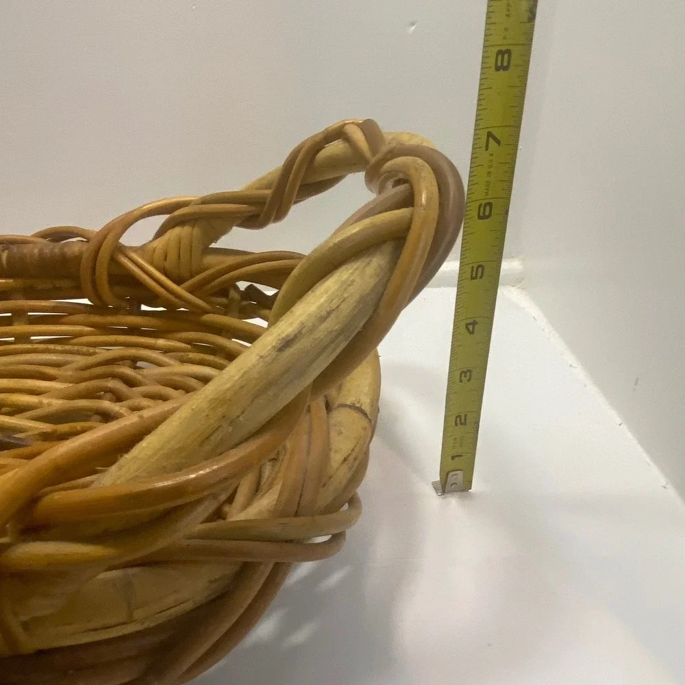Vtg‎ Large Oval Wicker Rattan Basket Farmhouse Serving Tray Double Handle